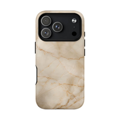 Parchment Mist beige marble iPhone 17 Pro MagSafe case featuring soft parchment stone texture with subtle golden veining in a minimalist neutral design.