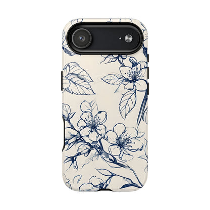 Blossom Sketch floral iPhone 17 Air MagSafe phone case with blue botanical line art flower design