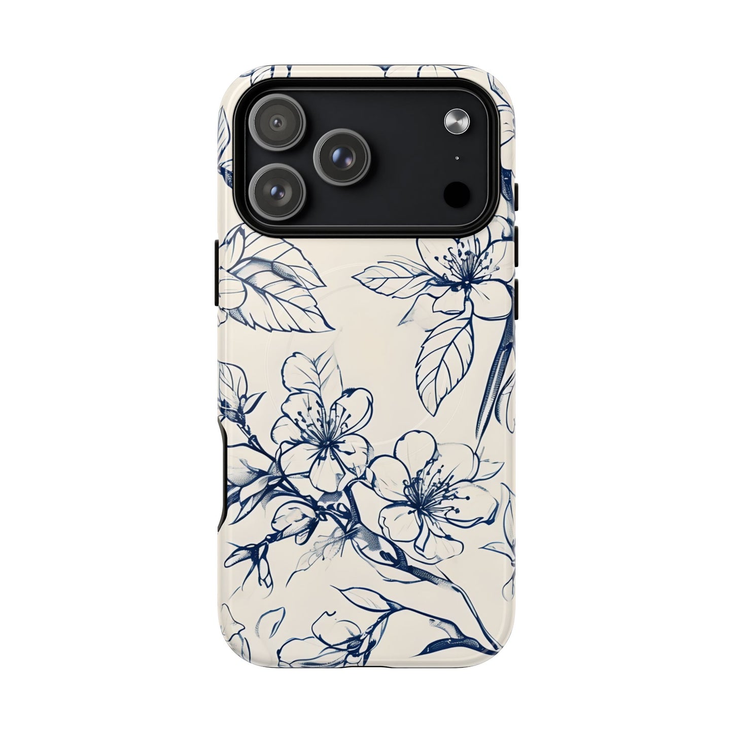 Blossom Sketch floral iPhone 17 Pro Max MagSafe phone case with blue botanical line art flower design