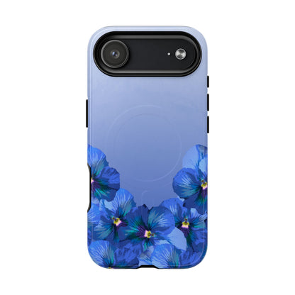 Blue Pansy Floral Gradient iPhone 17 Air MagSafe Phone Case front view.