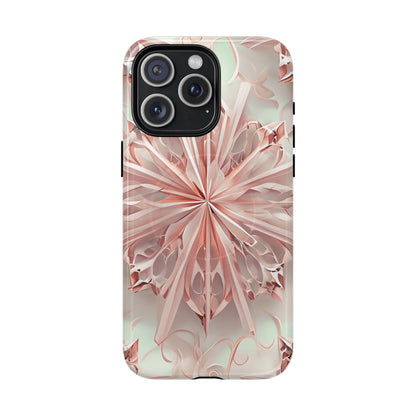 Blush Frost blush pink floral iPhone 15 Pro Max MagSafe case featuring soft sculpted petal geometry with delicate frosted botanical design.