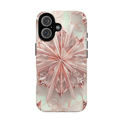 Blush Frost blush pink floral iPhone 16 MagSafe case featuring soft sculpted petal geometry with delicate frosted botanical design.