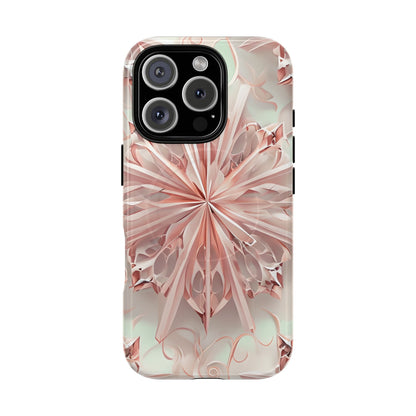 Blush Frost blush pink floral iPhone 16 Pro MagSafe case featuring soft sculpted petal geometry with delicate frosted botanical design.