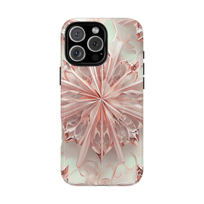 Blush Frost blush pink floral iPhone 16 Pro Max MagSafe case featuring soft sculpted petal geometry with delicate frosted botanical design.