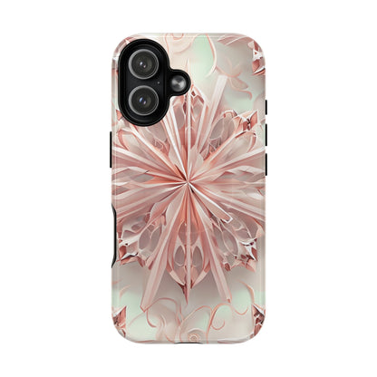 Blush Frost blush pink floral iPhone 17 MagSafe case featuring soft sculpted petal geometry with delicate frosted botanical design.