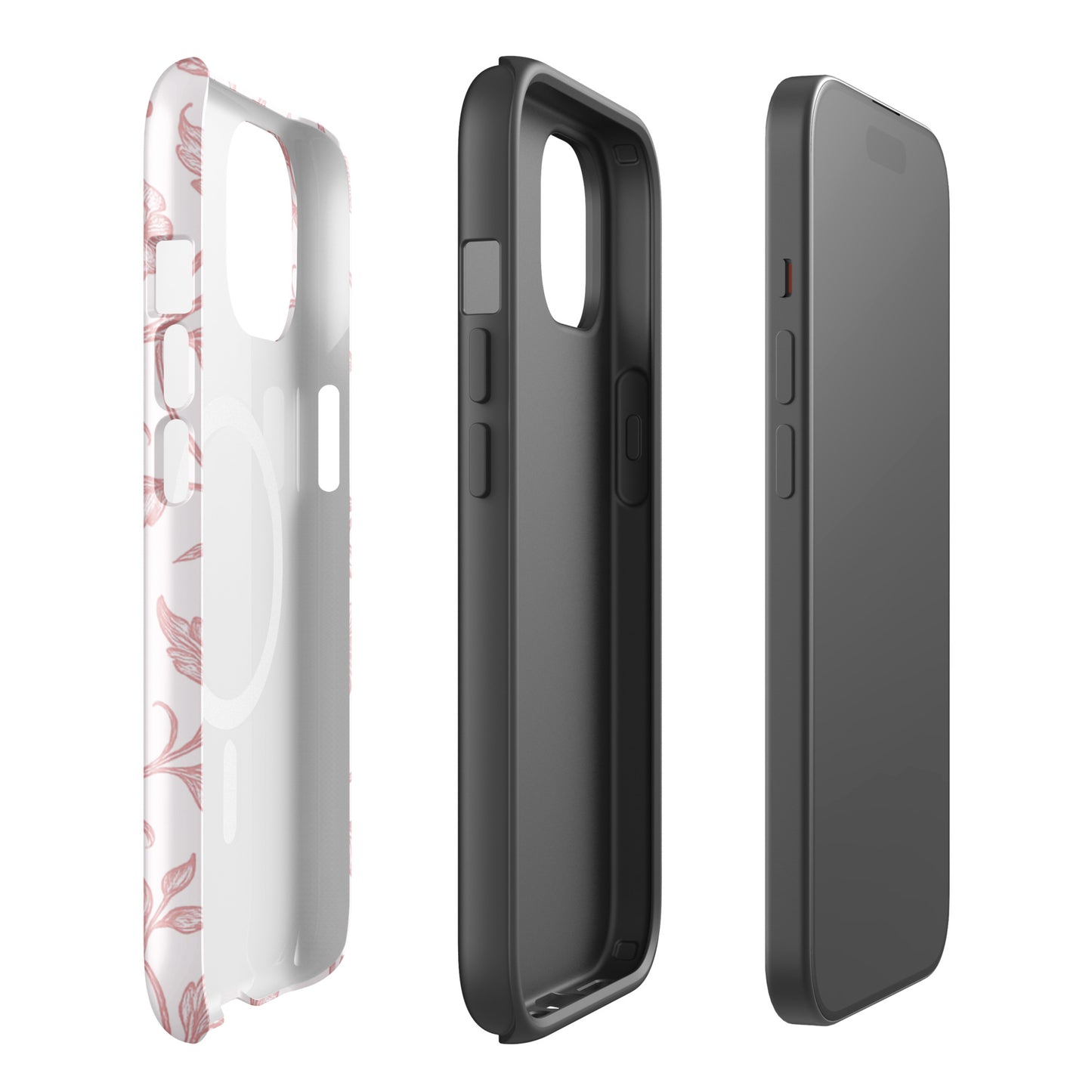 Chi Omega iPhone case with floral toile design in cardinal on white background protective dual layers