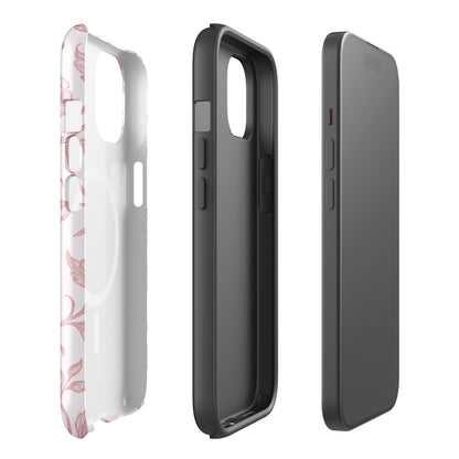 Chi Omega iPhone case with floral toile design in cardinal on white background protective dual layers