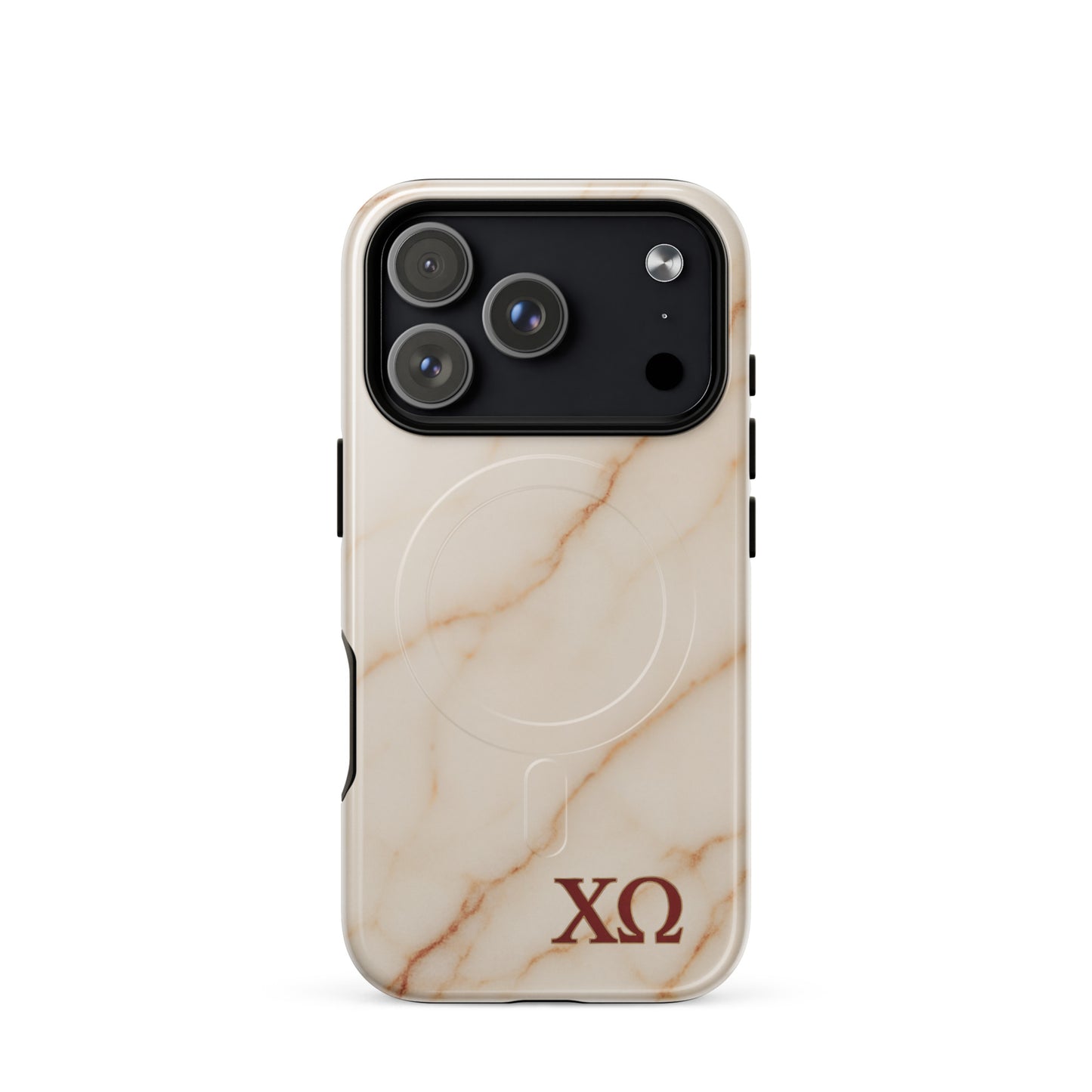 Chi Omega® MagSafe® tough case for iPhone® Greek Letters on Marble Design
