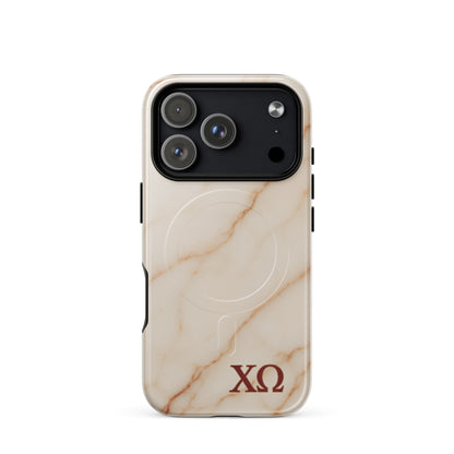 Chi Omega® MagSafe® tough case for iPhone® Greek Letters on Marble Design