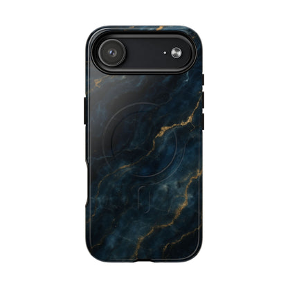 Midnight Marble dark blue marble iPhone 17 Air MagSafe case featuring deep navy stone textures with gold vein accents.
