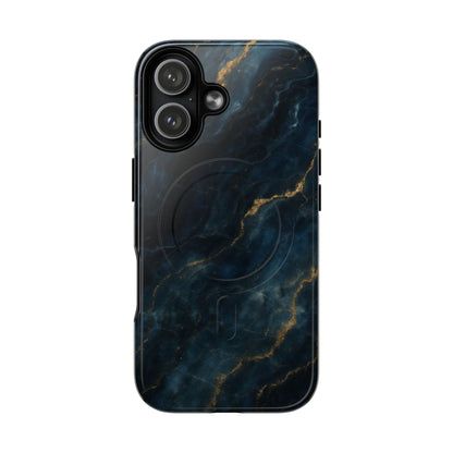 Midnight Marble dark blue marble iPhone 17 MagSafe case featuring deep navy stone textures with gold vein accents.