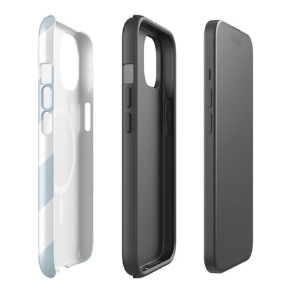 Inside view of Tri Delt Minimal Stripe iPhone case showing dual-layer shockproof TPU liner and MagSafe magnets