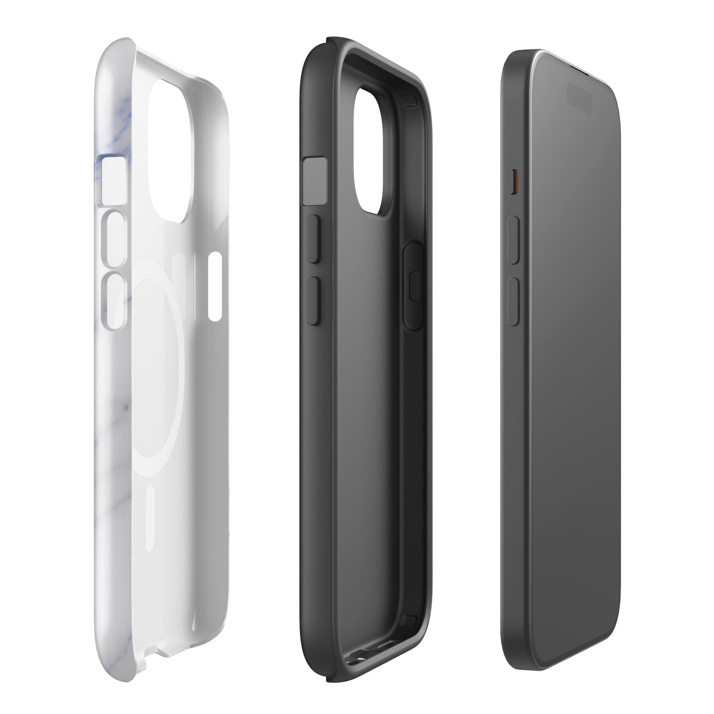 Inside view of Delta Delta Delta Tri Delt Marble iPhone case showing dual-layer shockproof TPU liner and MagSafe magnets