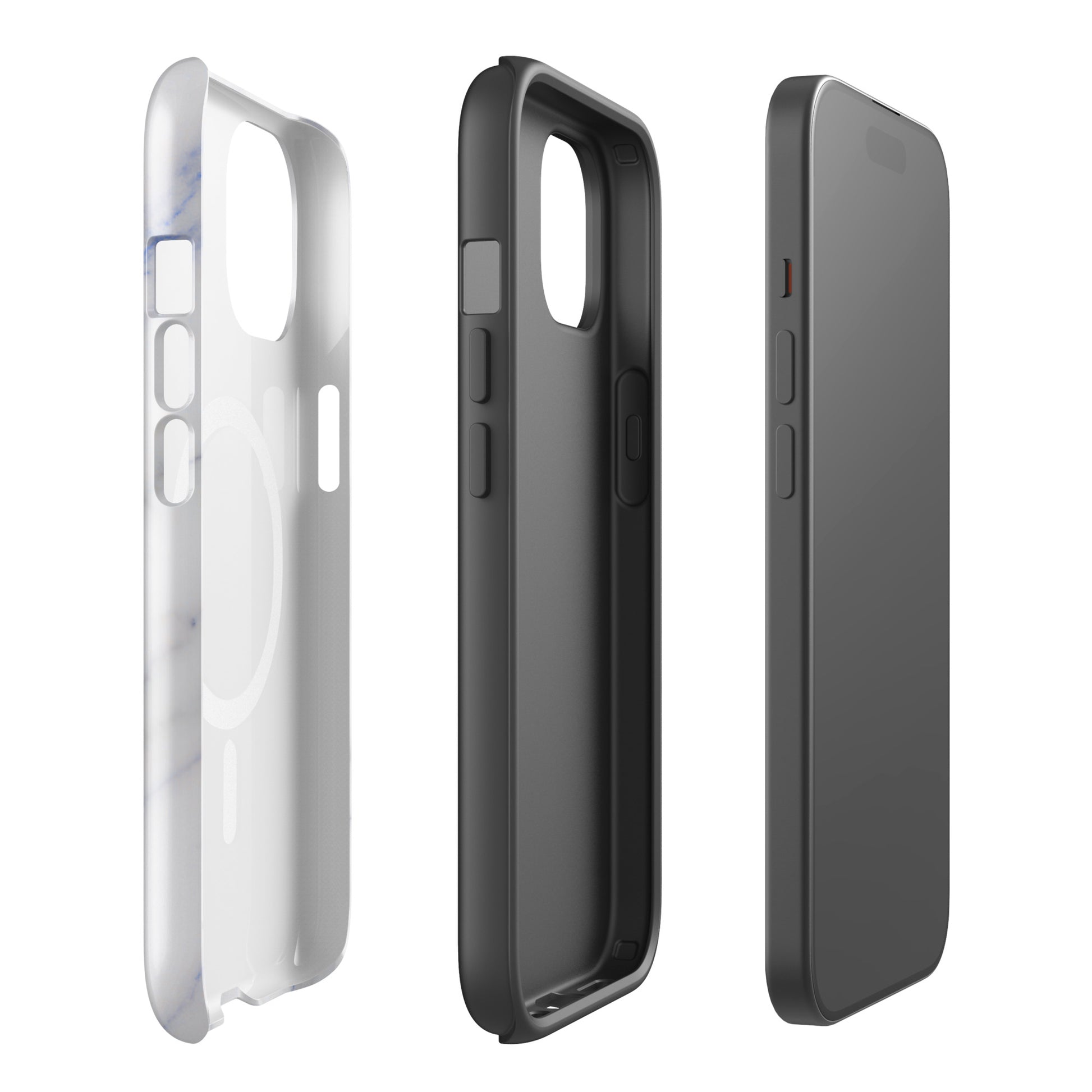 Inside view of Delta Delta Delta Tri Delt Marble iPhone case showing dual-layer shockproof TPU liner and MagSafe magnets