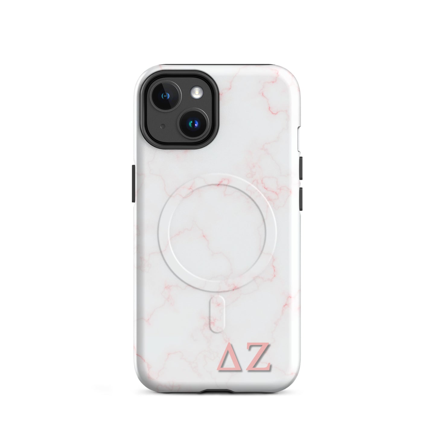 Delta Zeta pink marble iPhone 14 MagSafe case with ΔΖ letters glossy or matte