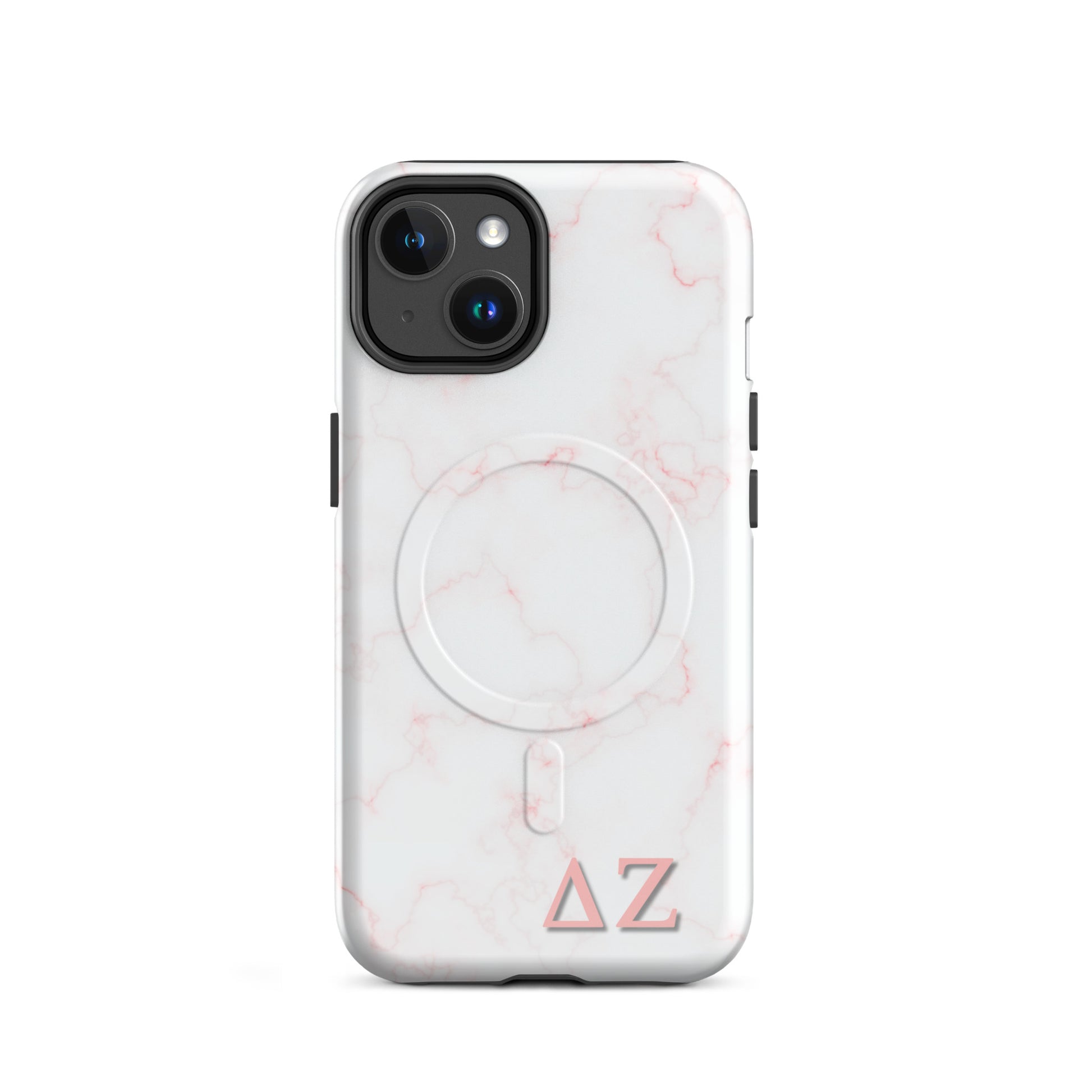 Delta Zeta pink marble iPhone 14 MagSafe case with ΔΖ letters glossy or matte