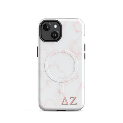 Delta Zeta pink marble iPhone 14 MagSafe case with ΔΖ letters glossy or matte