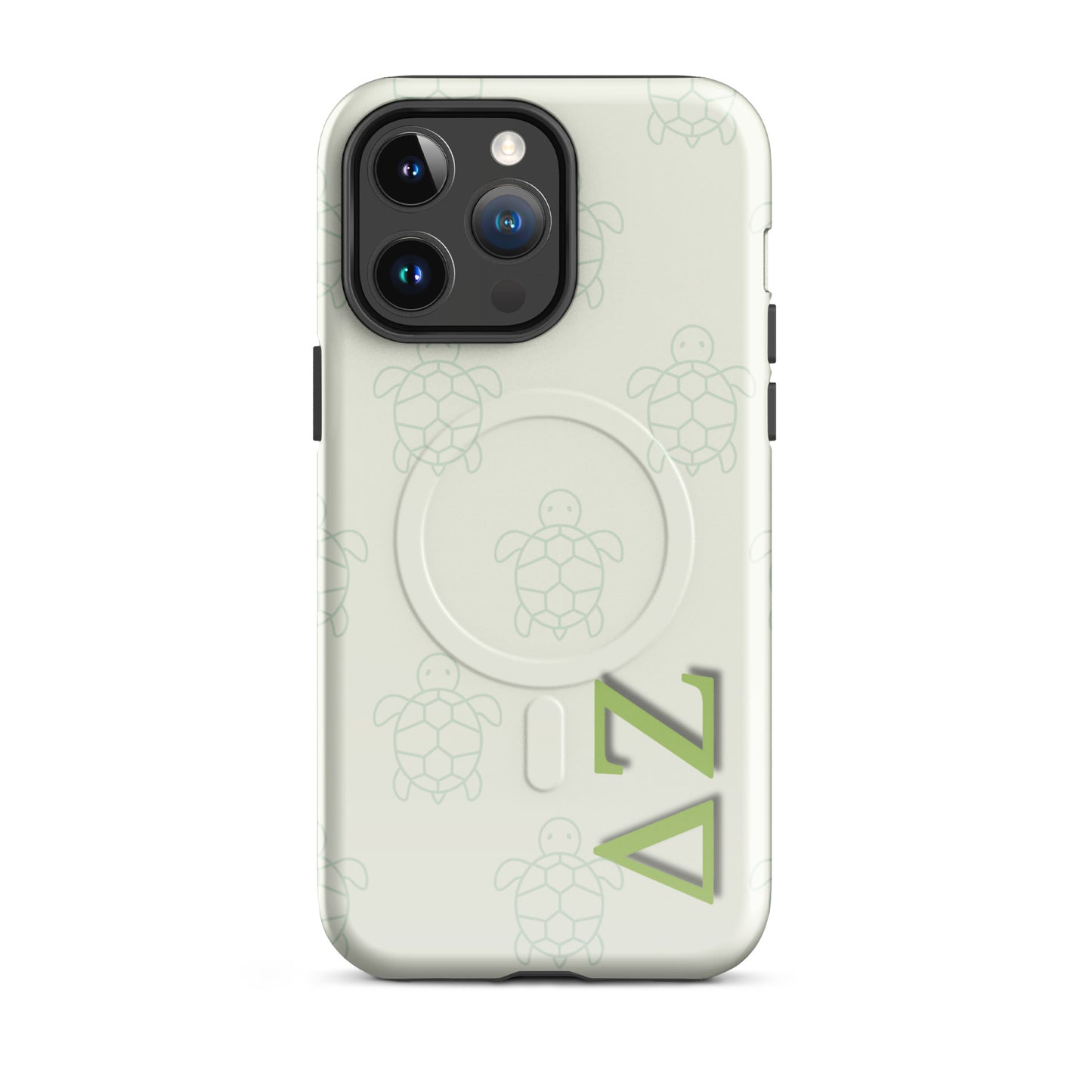 Delta Zeta turtle pattern iPhone 14 Pro Max MagSafe case with ΔΖ letters glossy or matte