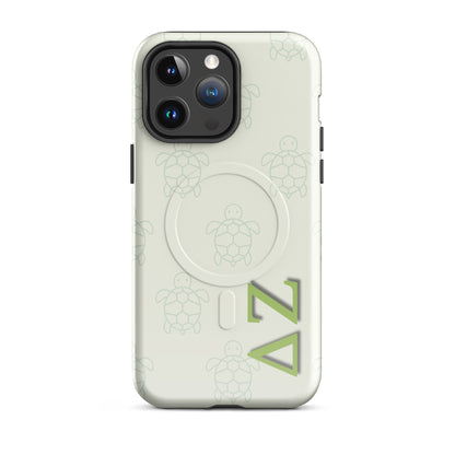 Delta Zeta turtle pattern iPhone 14 Pro Max MagSafe case with ΔΖ letters glossy or matte