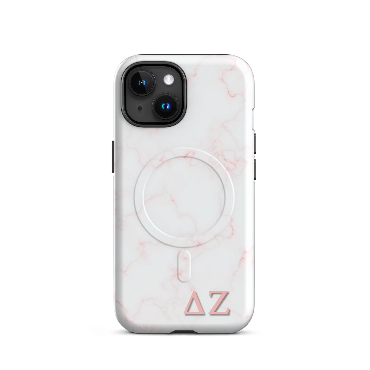 Delta Zeta pink marble iPhone 15 MagSafe case with ΔΖ letters glossy or matte