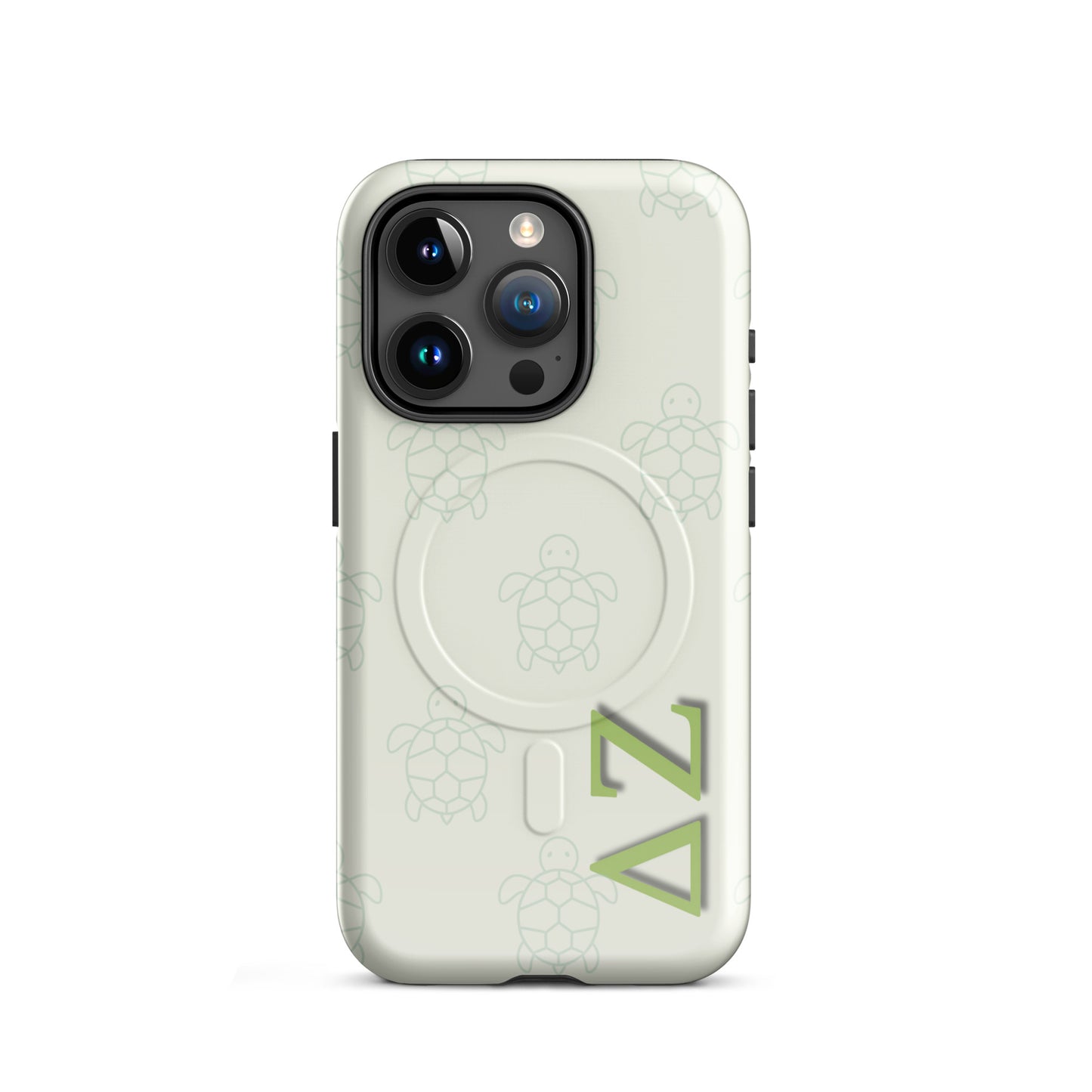 Delta Zeta turtle pattern iPhone 15 pro MagSafe case with ΔΖ letters glossy or matte