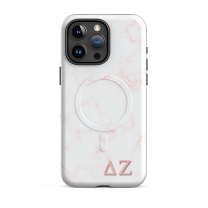 Delta Zeta pink marble iPhone 15 Pro Max MagSafe case with ΔΖ letters glossy or matte