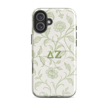 Delta Zeta green floral iPhone 16 Plus MagSafe case with ΔΖ letters glossy or matte