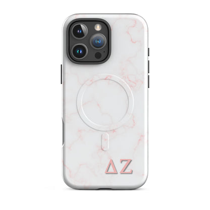 Delta Zeta pink marble iPhone 16 Pro Max MagSafe case with ΔΖ letters glossy or matte