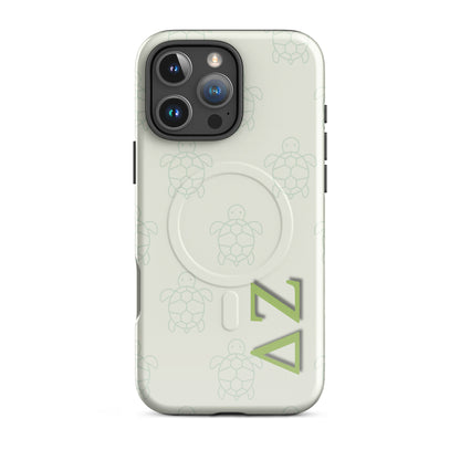 Delta Zeta turtle pattern iPhone 16 Pro Max MagSafe case with ΔΖ letters glossy or matte