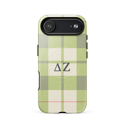 Delta Zeta green plaid iPhone 17 air MagSafe case with ΔΖ letters glossy or matte
