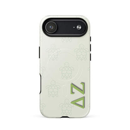 Delta Zeta iPhone 17 Air case with soft green turtle design and ΔΖ Greek letters