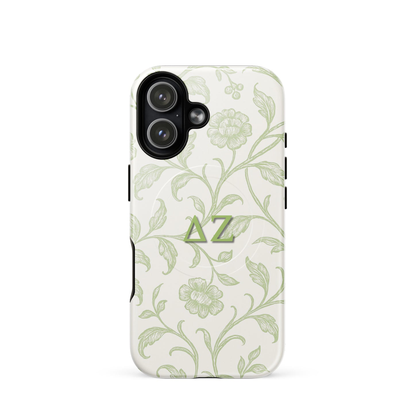 Delta Zeta green floral iPhone 17 MagSafe case with ΔΖ letters glossy or matte