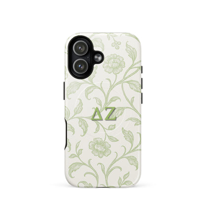 Delta Zeta green floral iPhone 17 MagSafe case with ΔΖ letters glossy or matte