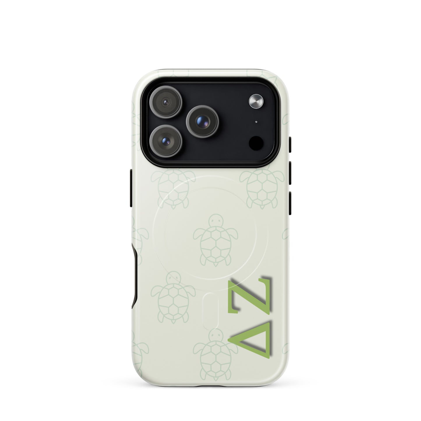 Delta Zeta turtle pattern iPhone 17 Pro MagSafe case with ΔΖ letters glossy or matte
