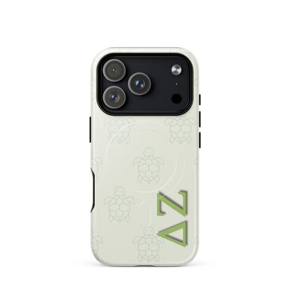 Delta Zeta turtle pattern iPhone 17 Pro MagSafe case with ΔΖ letters glossy or matte