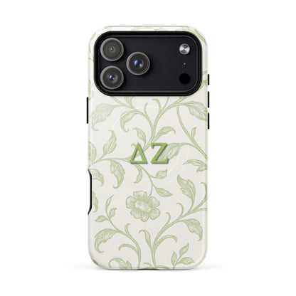 Delta Zeta green floral iPhone 17 Pro Max MagSafe case with ΔΖ letters glossy or matte