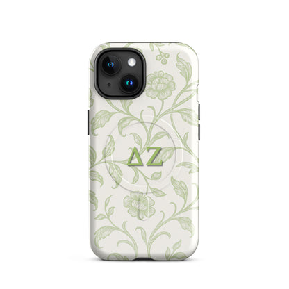 Delta Zeta green floral iPhone MagSafe case with ΔΖ letters glossy or matte