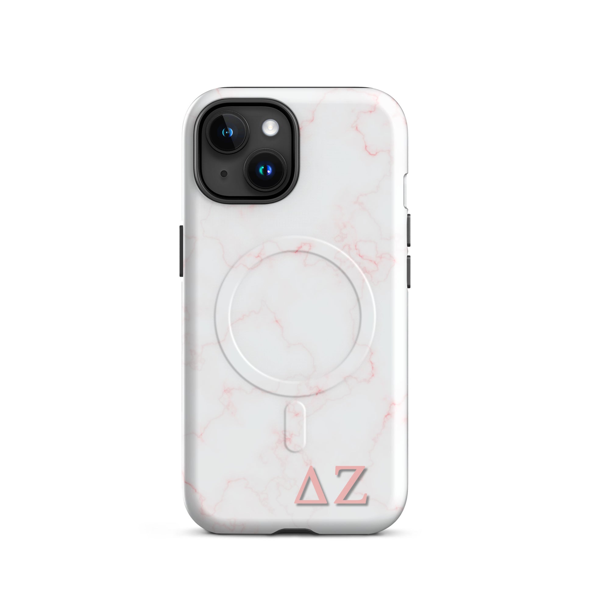 Delta Zeta pink marble iPhone MagSafe case with ΔΖ letters glossy or matte