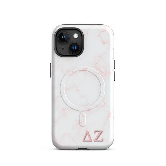 Delta Zeta pink marble iPhone MagSafe case with ΔΖ letters glossy or matte