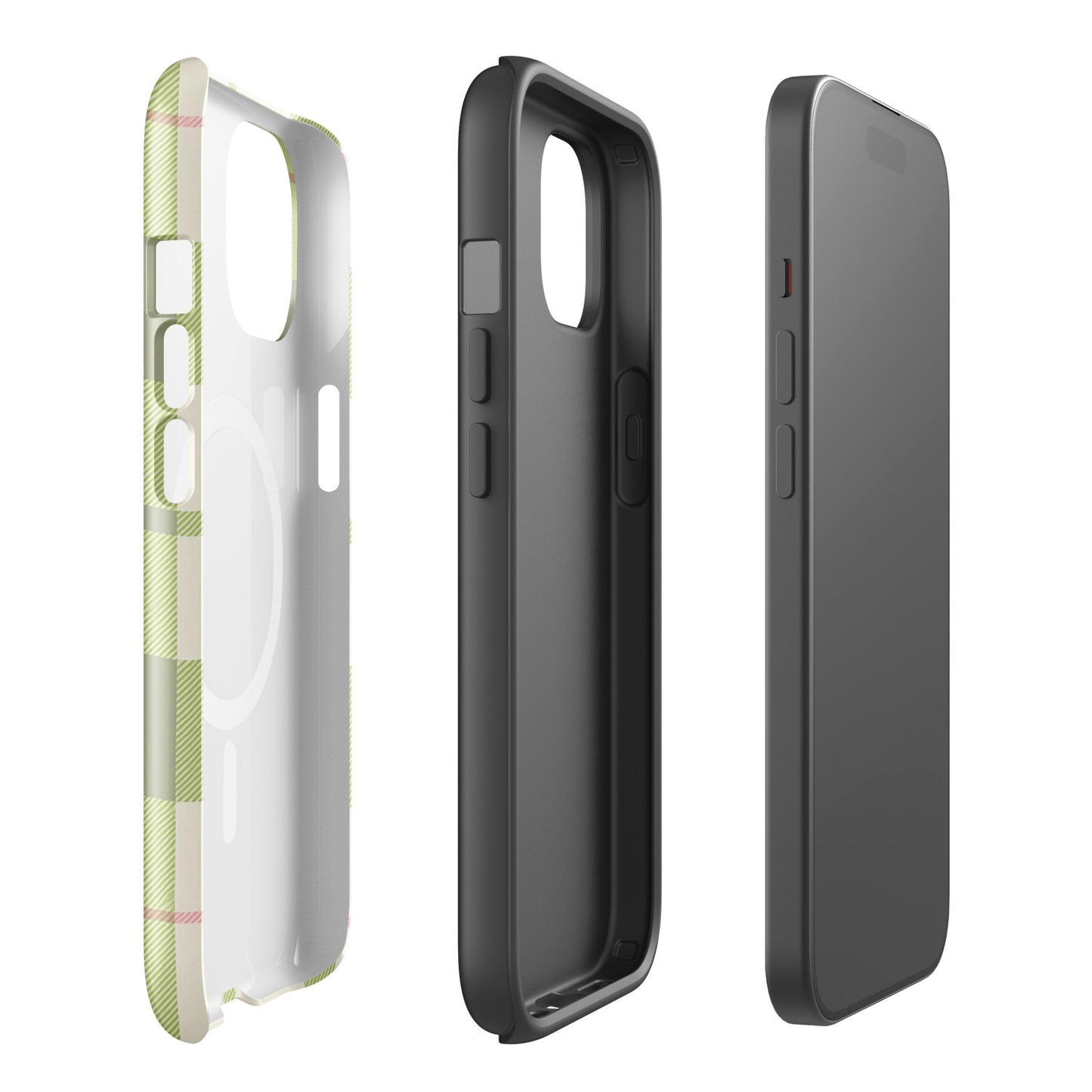 Delta Zeta green plaid iPhone MagSafe case with ΔΖ letters glossy or matte showing protective layers.