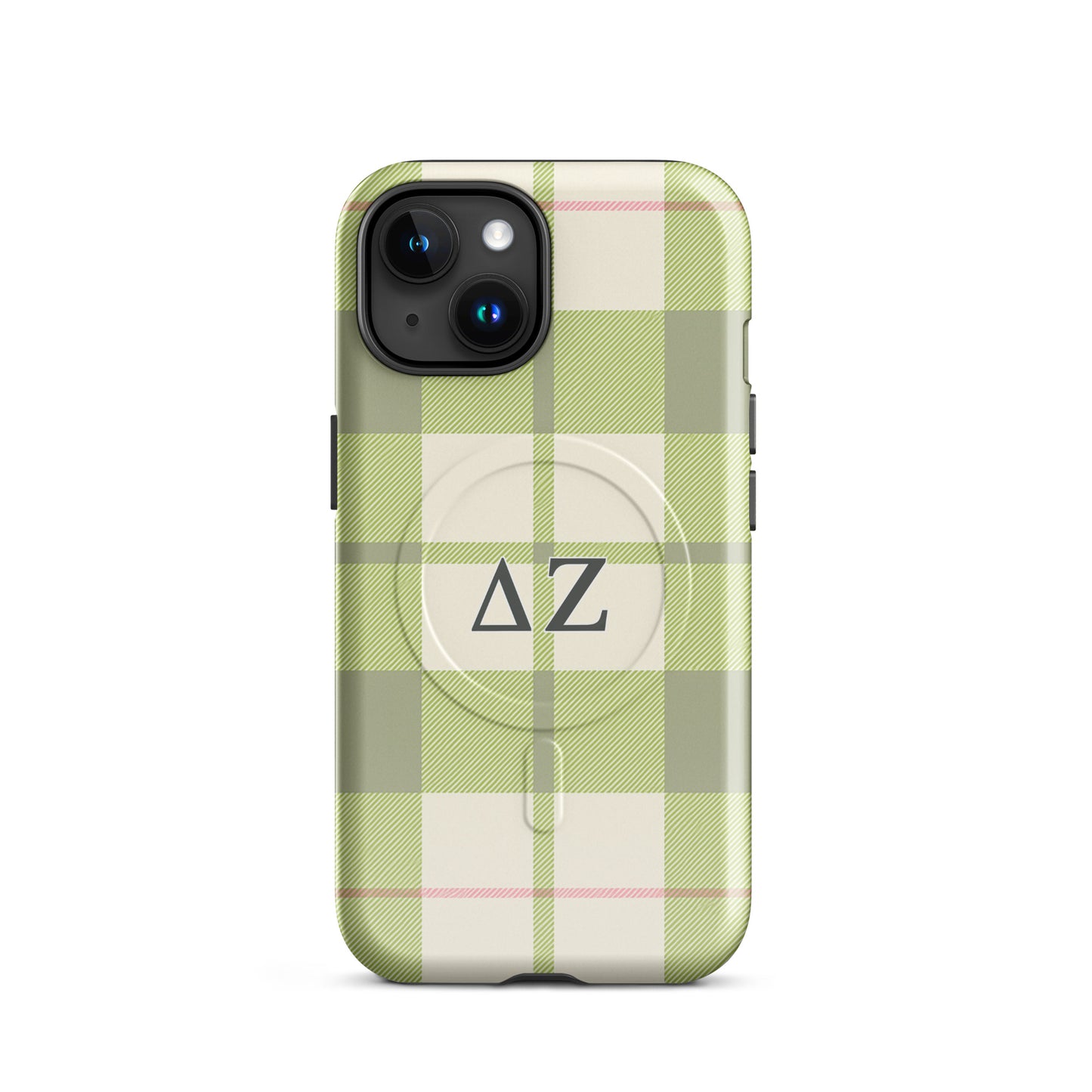 Delta Zeta green plaid iPhone MagSafe case with ΔΖ letters glossy or matte
