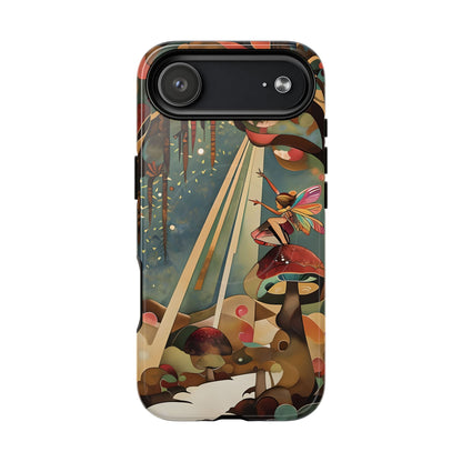Enchanted Orchard iPhone 17 Air MagSafe case featuring a whimsical fairy sitting on a mushroom with glowing forest elements and warm fantasy tones.