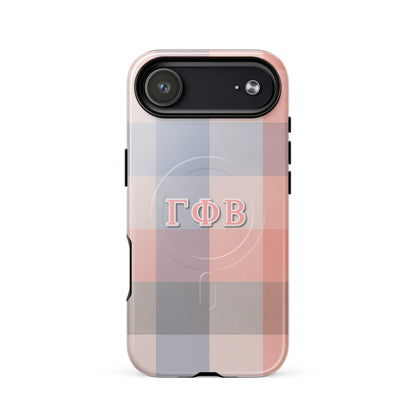 Gamma Phi Beta ΓΦΒ iPhone17 Air case with pastel plaid pattern, lightweight dual-layer protection, stylish sorority phone cover