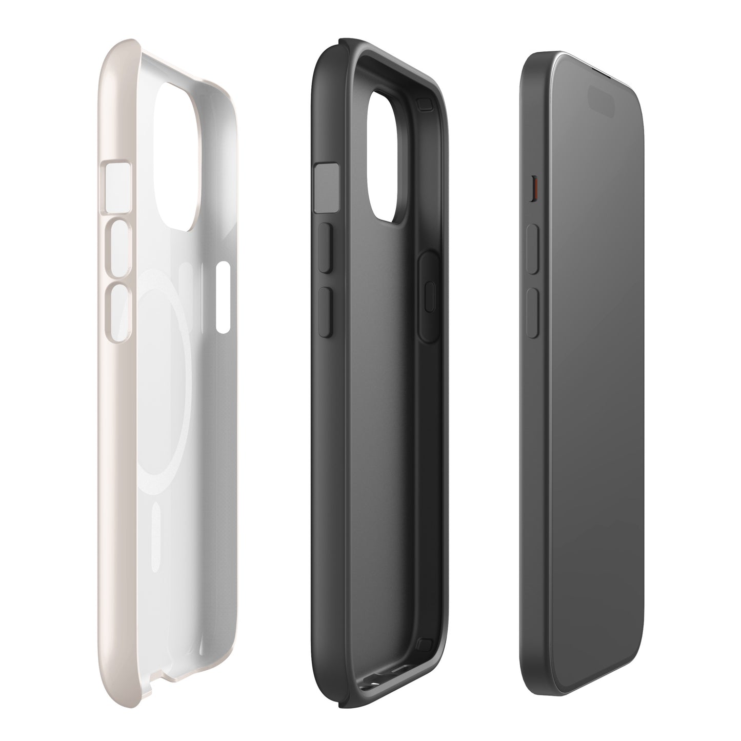 Gamma Phi Beta iPhone case with official mark and crescent moon pattern, neutral taupe protective phone case with MagSafe ring protective layers