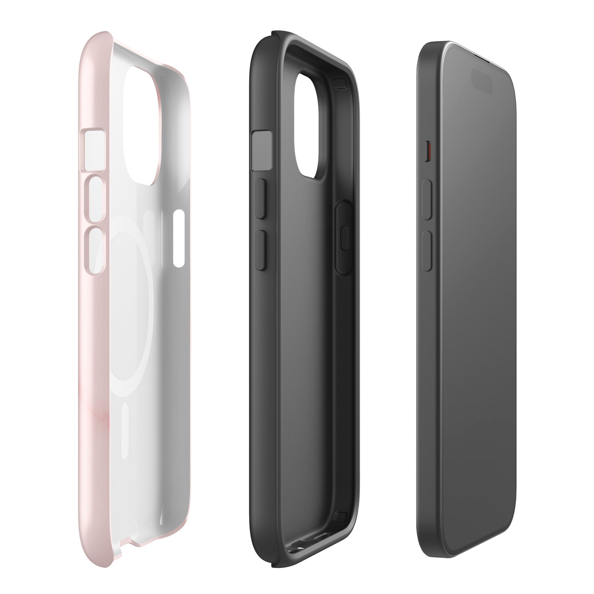 Gamma Phi Beta blush marble iPhone case with Greek letters and MagSafe ring, soft pink protective phone case with minimalist design protective layers