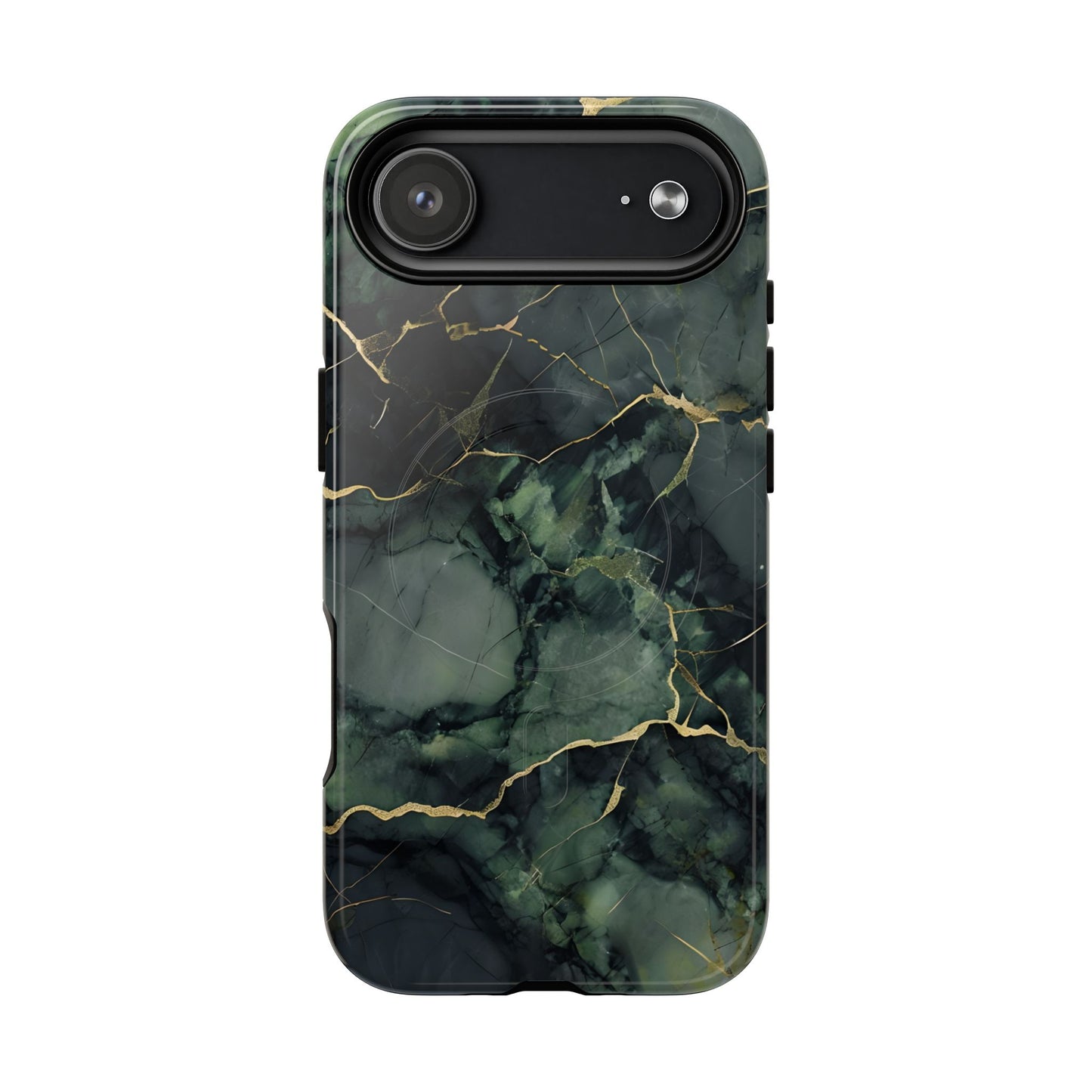 Verdant Vein green marble iPhone 17 Air MagSafe case featuring deep emerald marble textures with gold vein accents in a modern stone aesthetic.