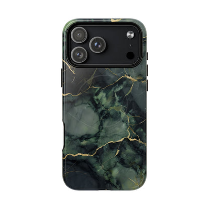 Verdant Vein green marble iPhone 17 Pro Max MagSafe case featuring deep emerald marble textures with gold vein accents in a modern stone aesthetic.