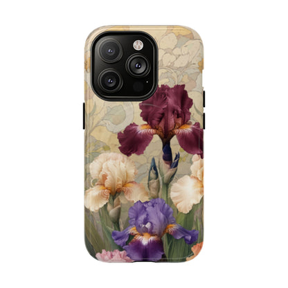 Multicolor iris floral art nouveau iPhone 14 Pro MagSafe phone case with botanical iris flower design