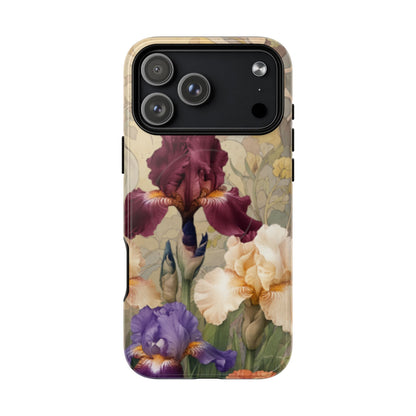 Multicolor iris floral art nouveau iPhone 17 Pro Max MagSafe phone case with botanical iris flower design