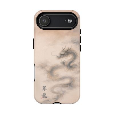 Jade Dragon iPhone 17 Air case – Japanese ink dragon artwork, neutral beige aesthetic, durable dual-layer protective phone case
